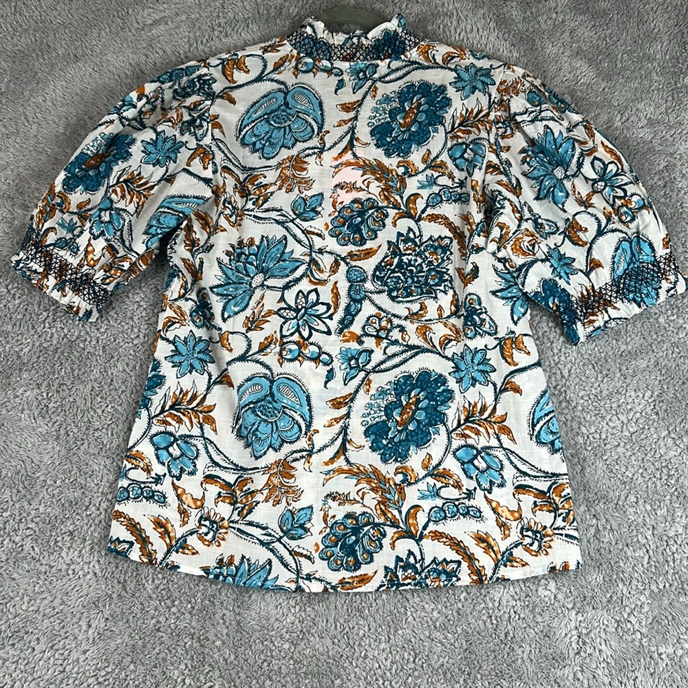 NWT LOLA AUSTRALIA Puff Short Sleeves Ocean Floral Top Women’s Size S - Picture 13 of 15